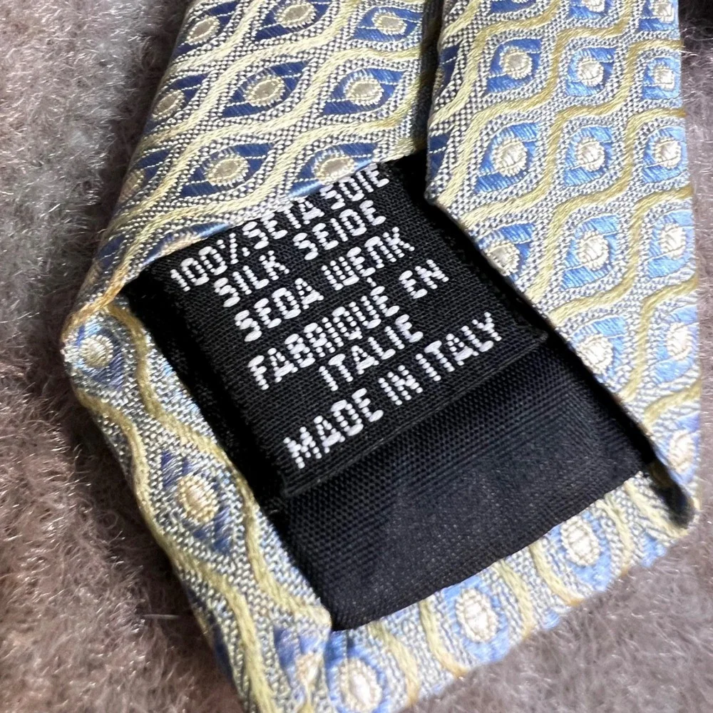 Hugo Boss Tie Mens Blue Yellow Geometric Silk Necktie Italy Designer